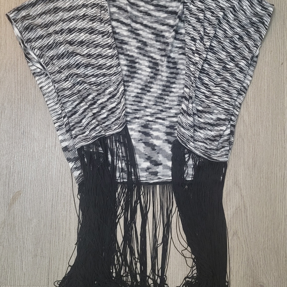 Bebe Black and White Striped Knit Cardigan One Size